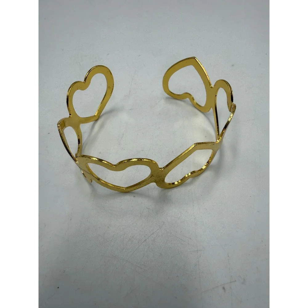Gold Tone Open Heart Cuff Bracelet Romantic Statement Jewelry